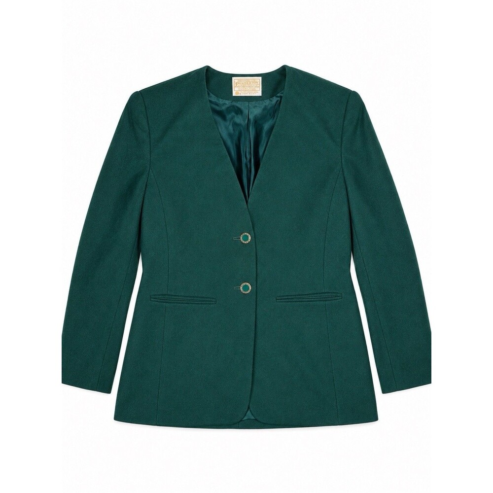 Vintage 1980s Pendleton Pure Virgin Wool Emerald Green Collarless Blazer 10 USA